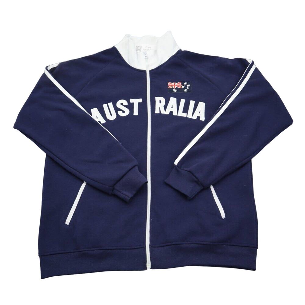 Australia Sweatshirt Mens L Blue Long Sleeve Mock Neck Full Zip Pocket Polyester